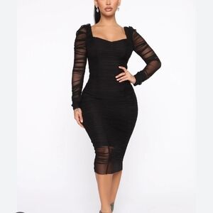 Black Mesh Long Sleeve Dress